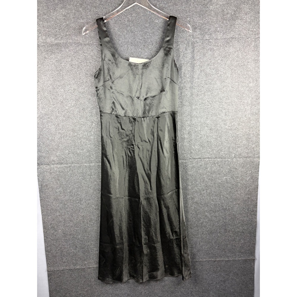 Vince Black Satin Scoop Neck Midi Dress Sleeveless Womens 2 V693951206 NWT